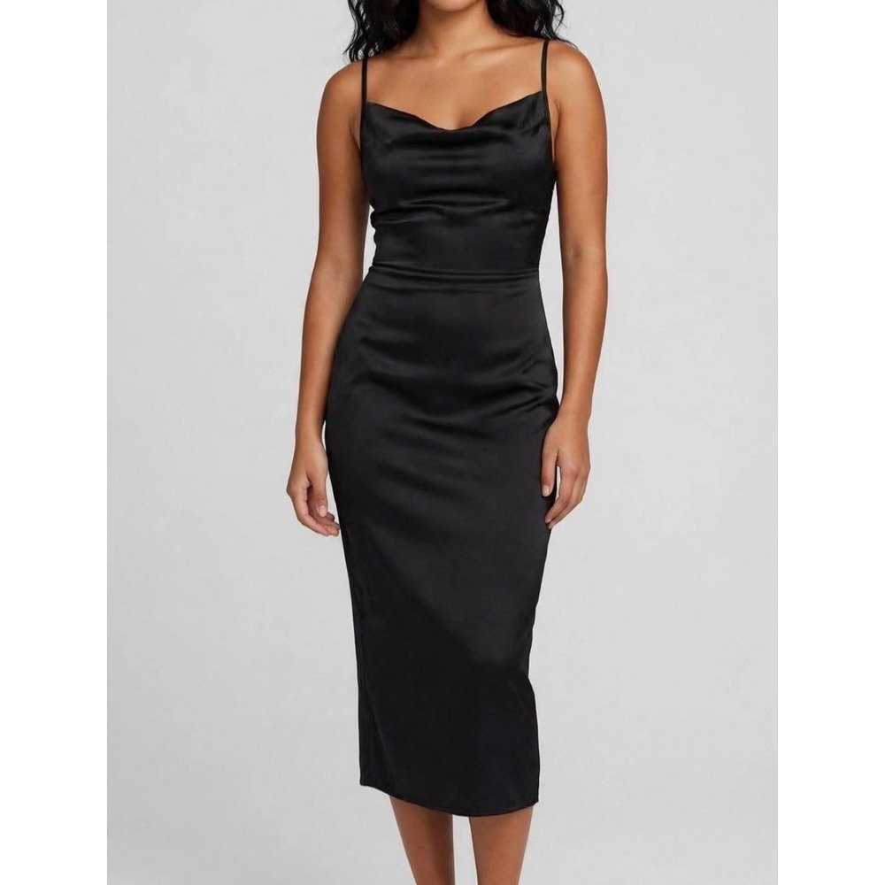 NAANAA Black Lace Up Back Maxi Satin Dress Size 2 Formal Prom HOCO Cocktail NWT